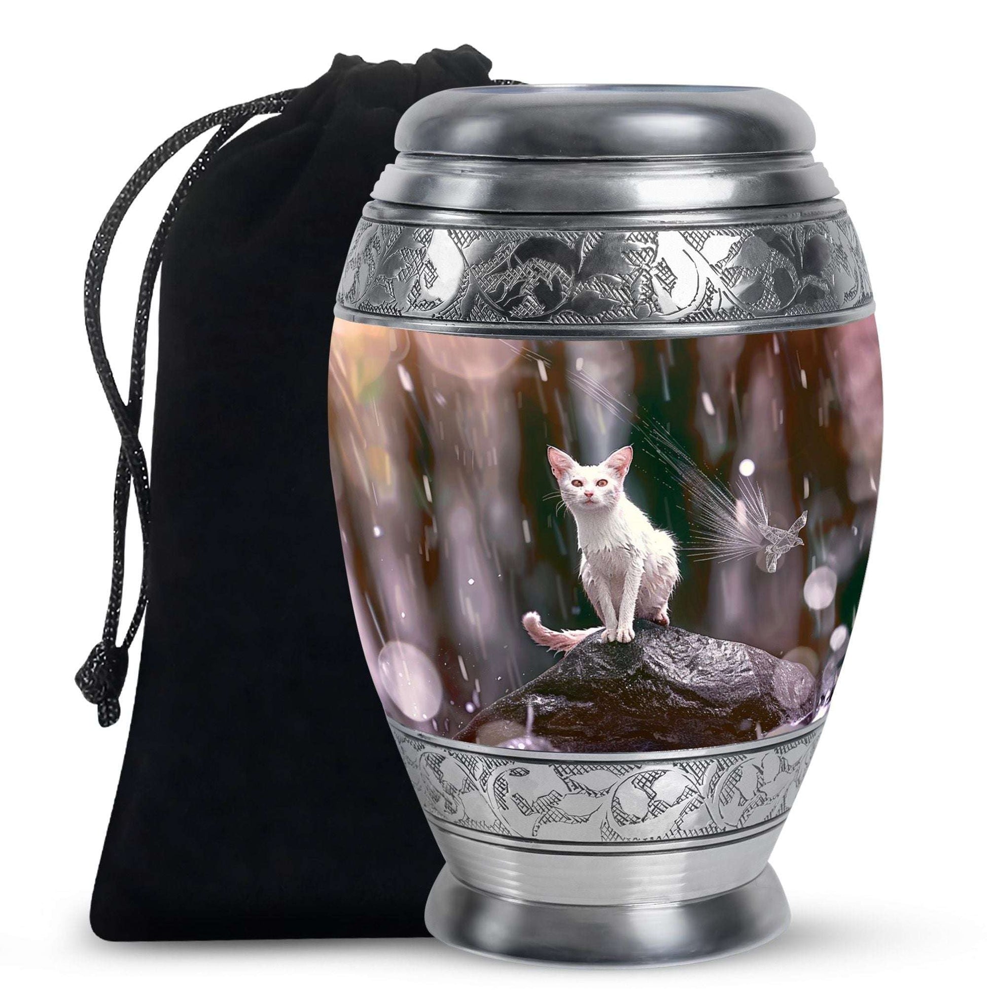 White Cat Cremation Urn For Mom Ashes - Pet Memorial Urn For Cats