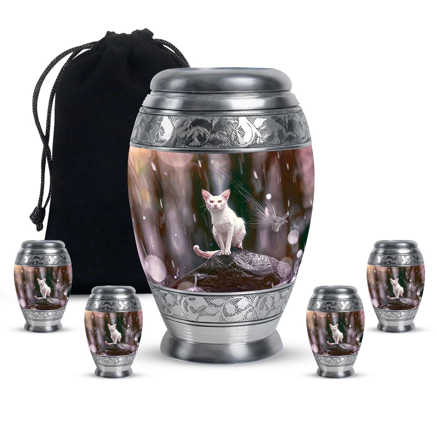 White Cat Cremation Urn For Mom Ashes - Pet Memorial Urn For Cats