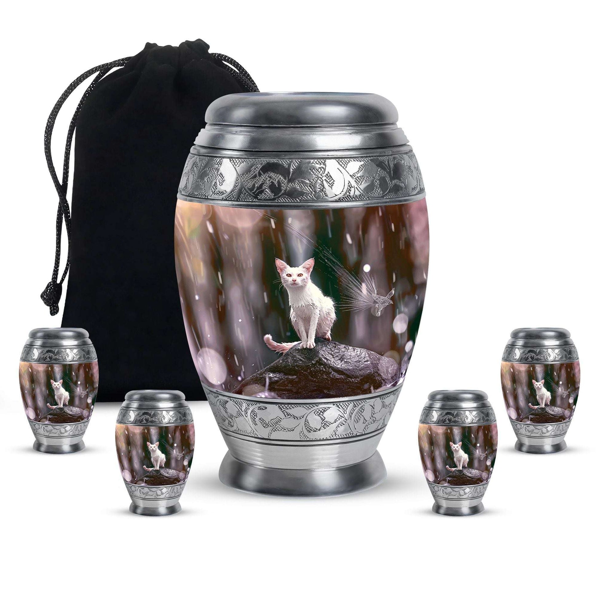 White Cat Cremation Urn For Mom Ashes - Pet Memorial Urn For Cats