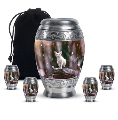 White Cat Cremation Urn For Mom Ashes - Pet Memorial Urn For Cats