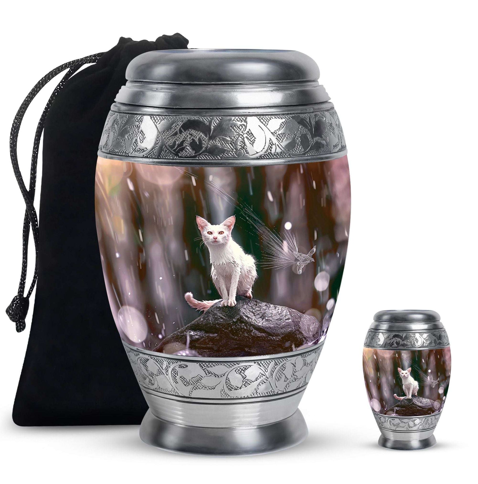 White Cat Cremation Urn For Mom Ashes - Pet Memorial Urn For Cats