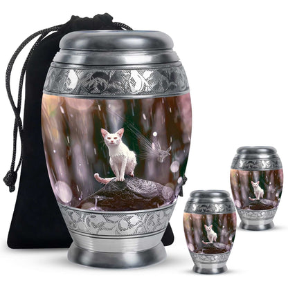 White Cat Cremation Urn For Mom Ashes - Pet Memorial Urn For Cats