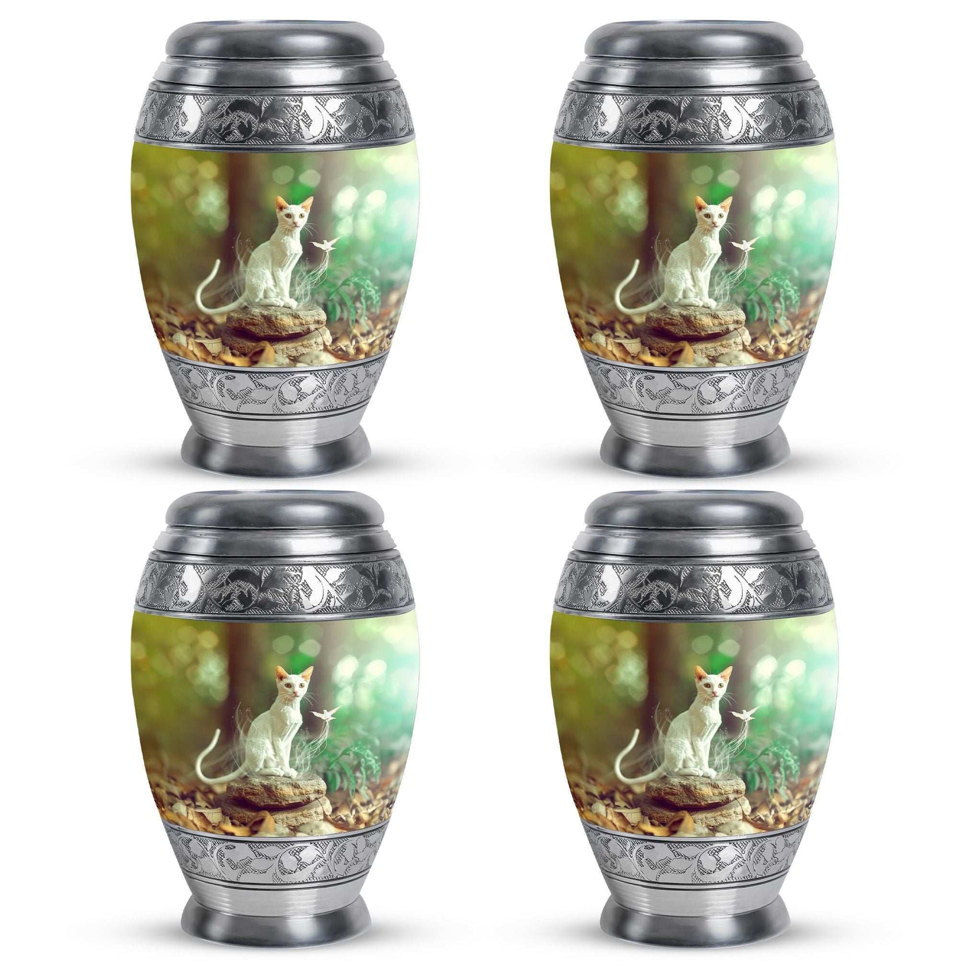White Cat Urns For Funeral Ashes - Green Pet Cremation Urn For Cats