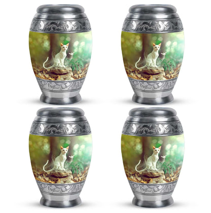 White Cat Urns For Funeral Ashes - Green Pet Cremation Urn For Cats
