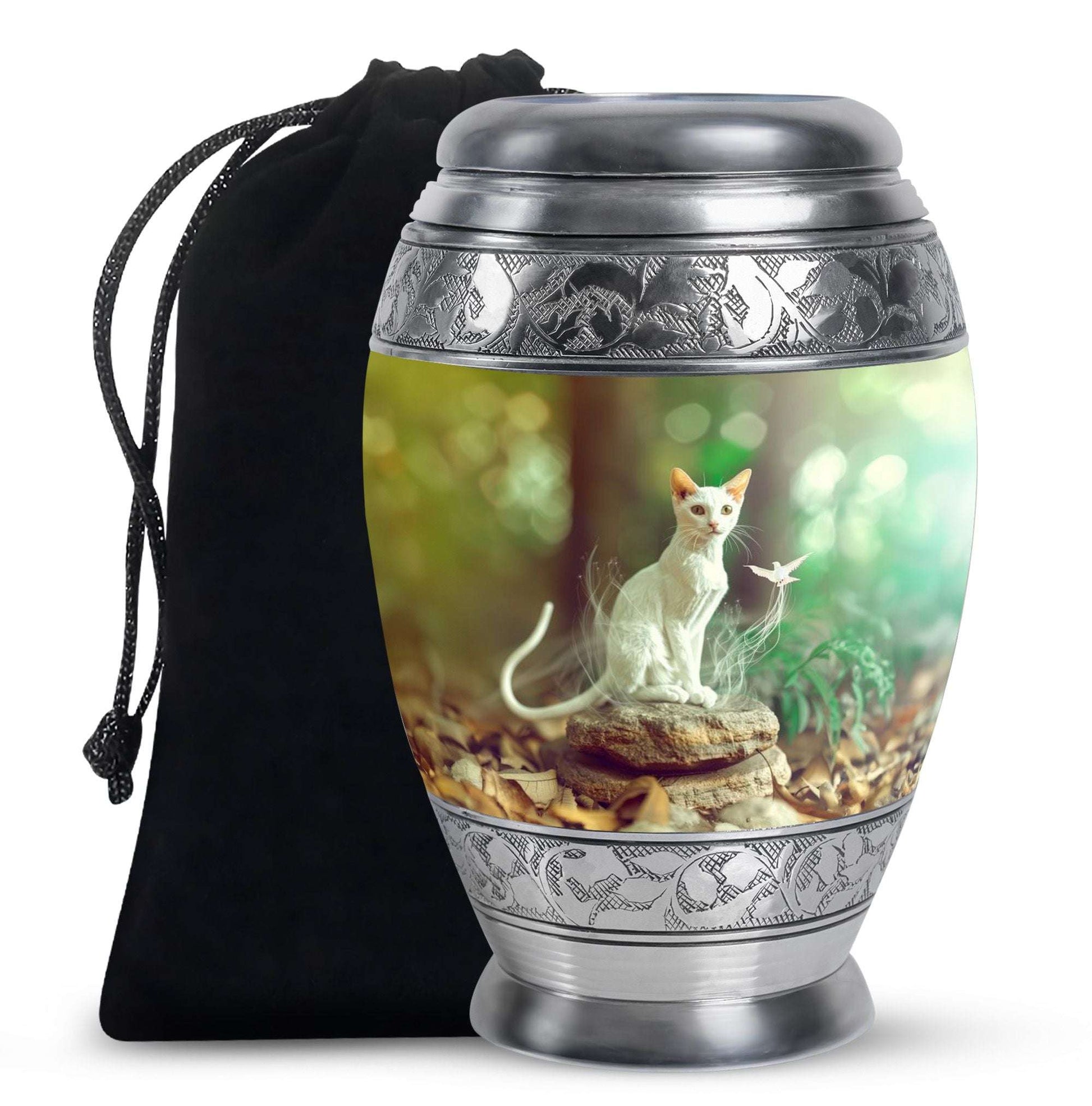 White Cat Urns For Funeral Ashes - Green Pet Cremation Urn For Cats