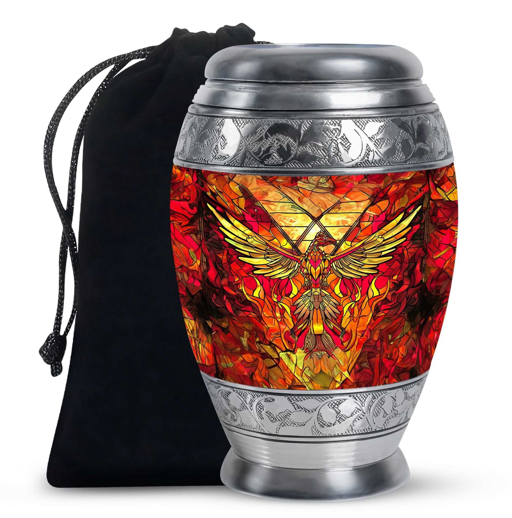 Phoenix Human Ashes Urns Large - Orange Phoenix Art Urn For Funeral