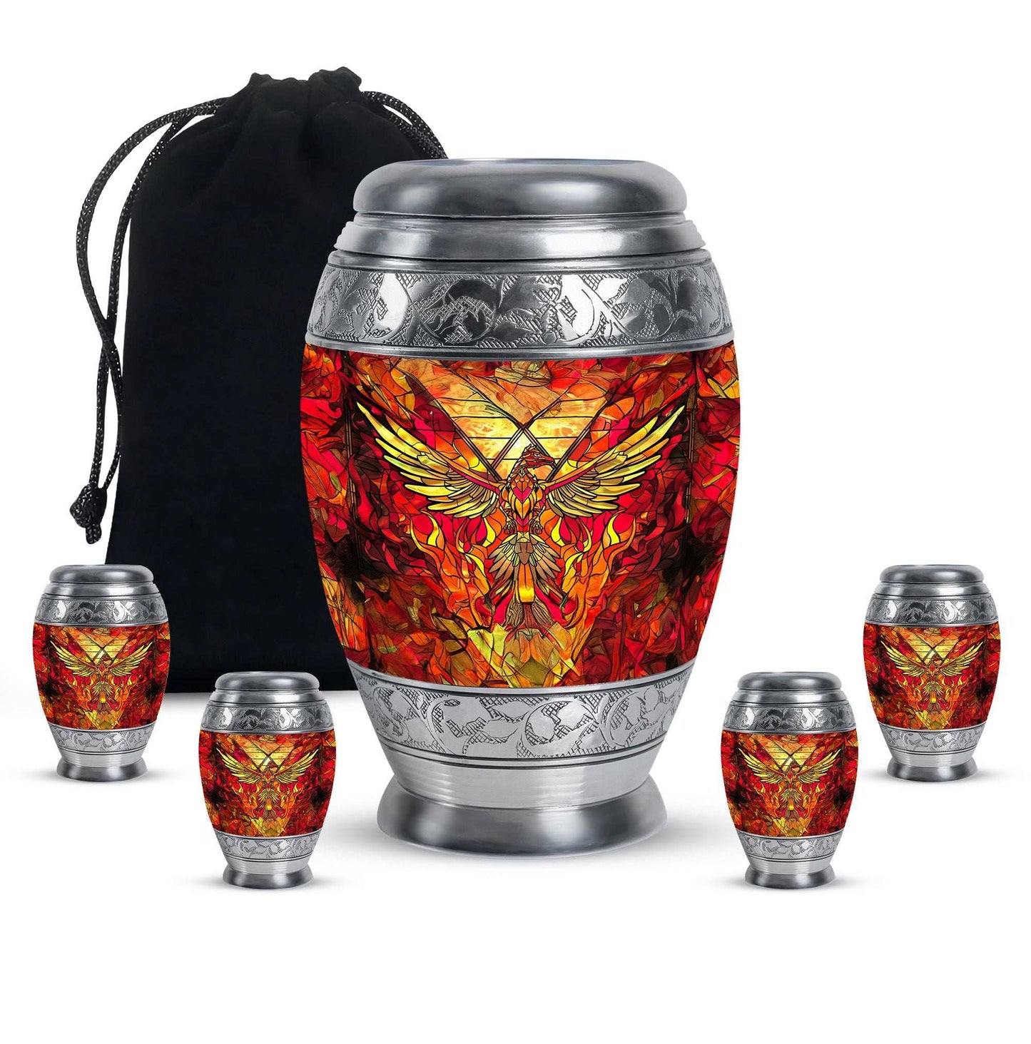 Phoenix Human Ashes Urns Large - Orange Phoenix Art Urn For Funeral