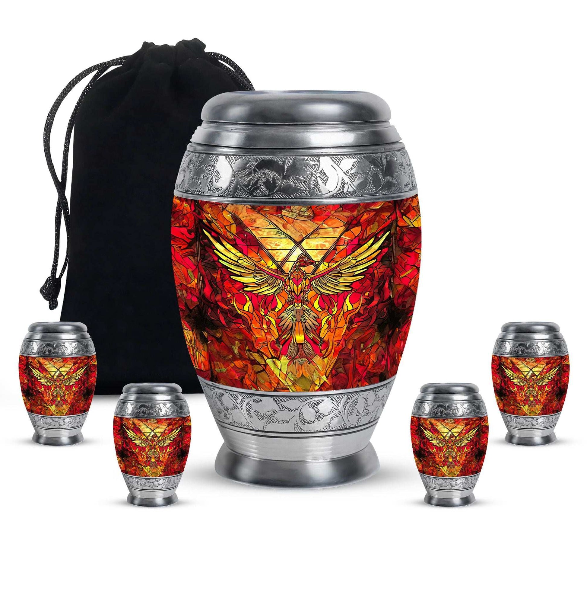 Phoenix Human Ashes Urns Large - Orange Phoenix Art Urn For Funeral