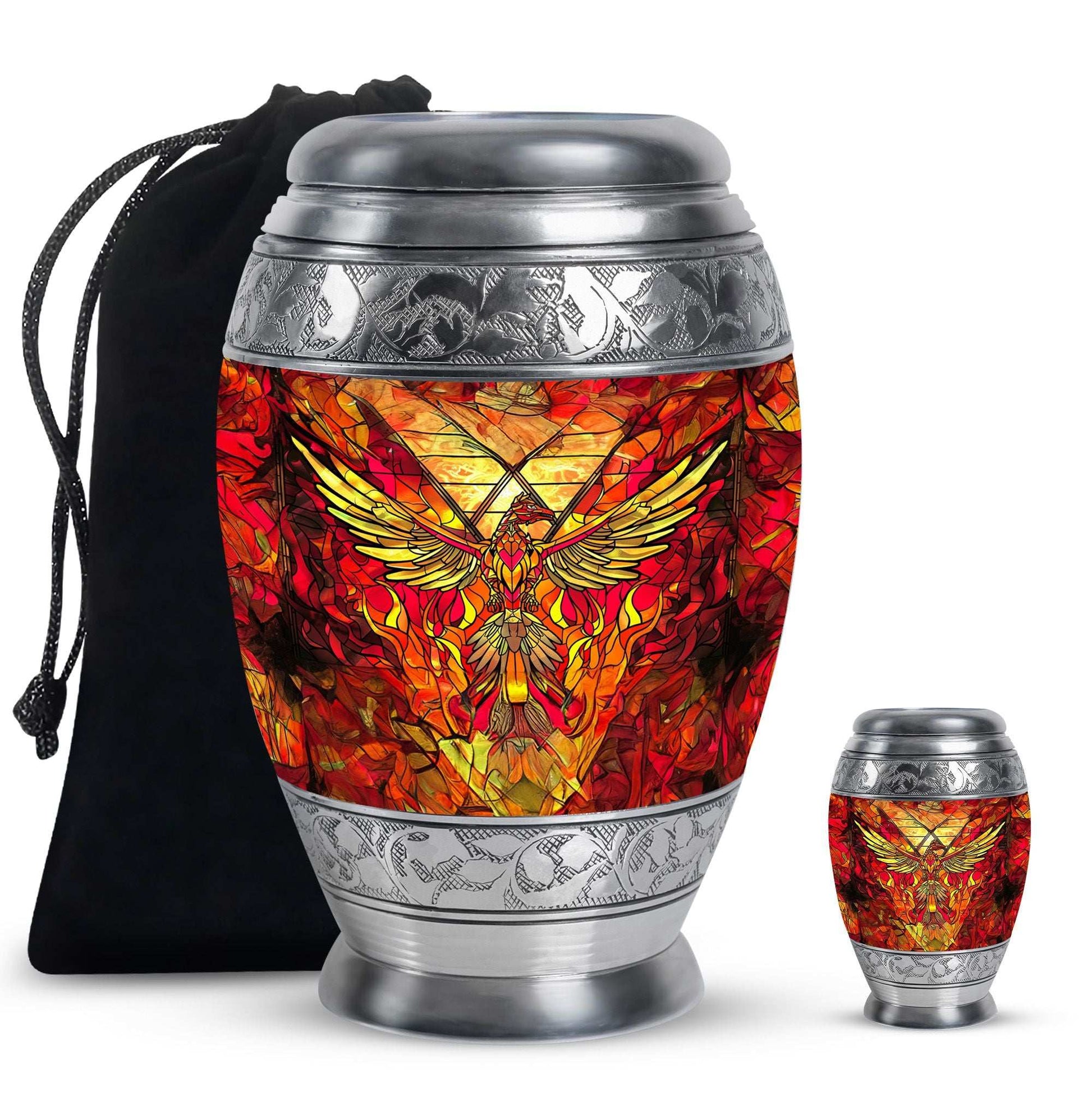 Phoenix Human Ashes Urns Large - Orange Phoenix Art Urn For Funeral