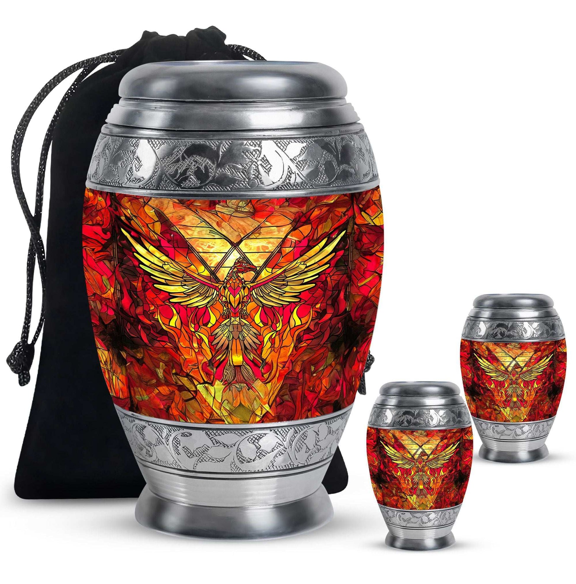 Phoenix Human Ashes Urns Large - Orange Phoenix Art Urn For Funeral