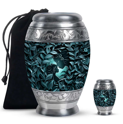 Mother & Child Keepsake For Human Ashes - Leaves Art Urn For Mom