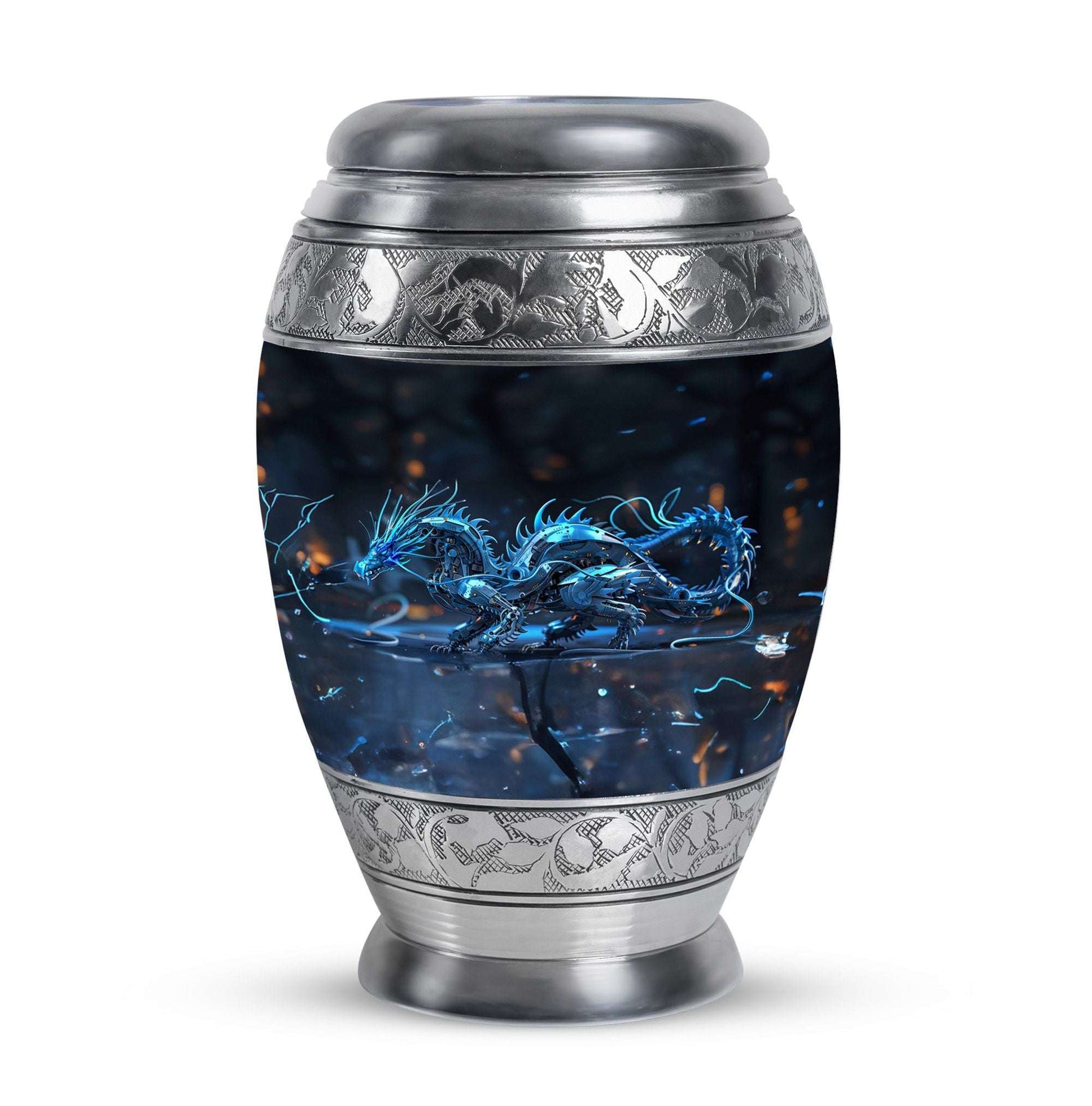 Blue Dragon Cremation Urn For Ashes - Robotic Dragon Ashes Memorial Urn
