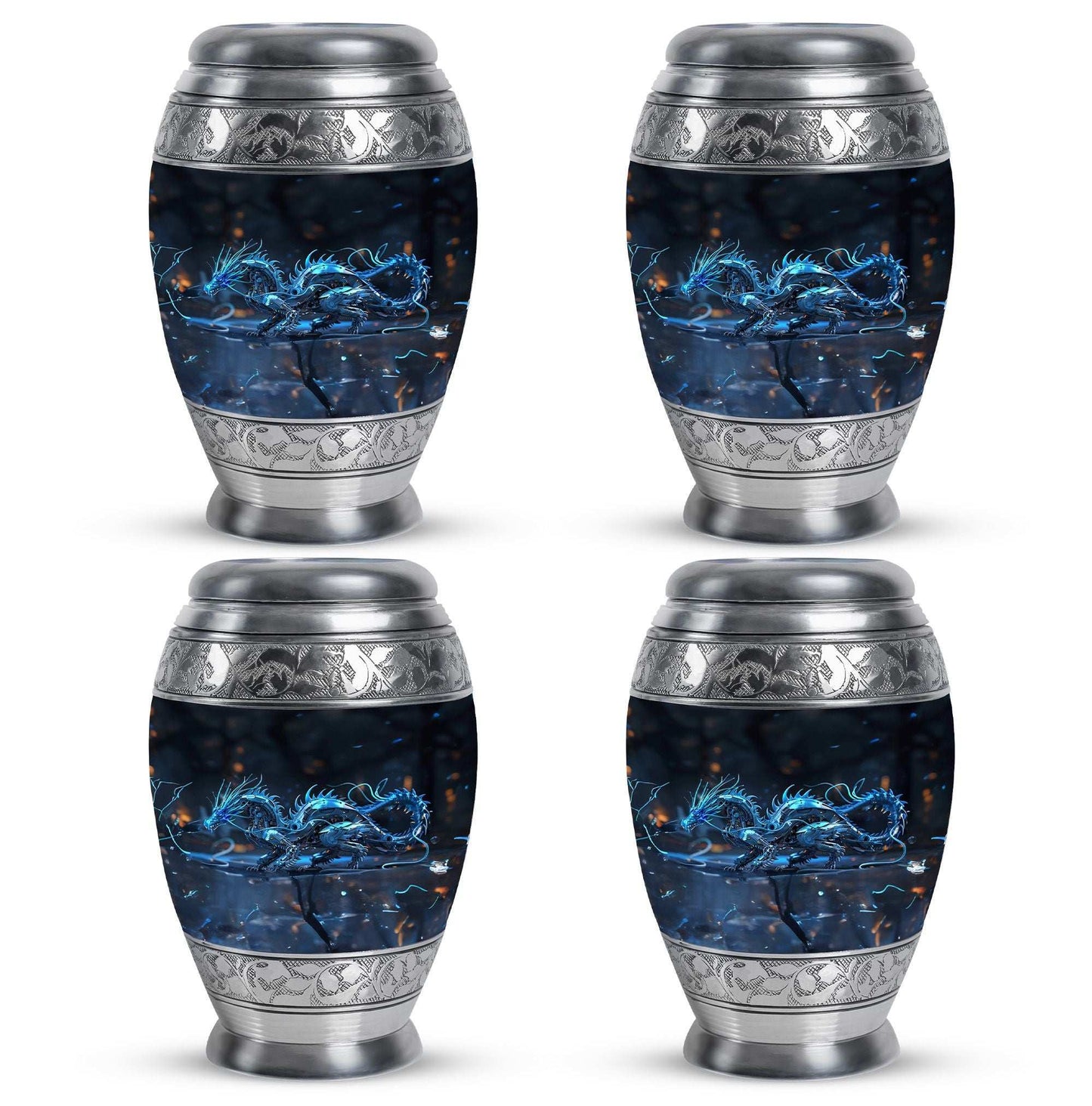 Blue Dragon Cremation Urn For Ashes - Robotic Dragon Ashes Memorial Urn