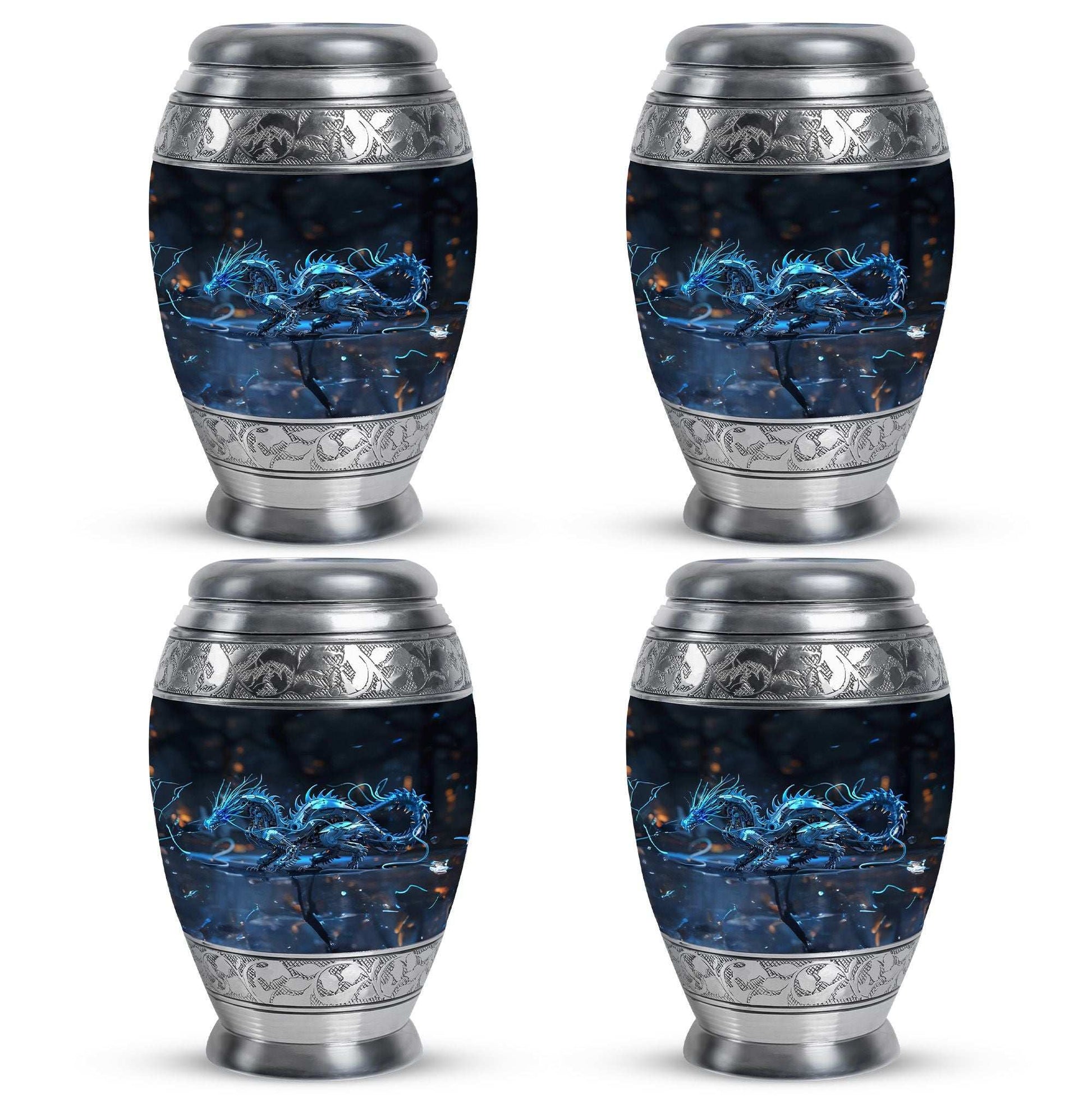 Blue Dragon Cremation Urn For Ashes - Robotic Dragon Ashes Memorial Urn