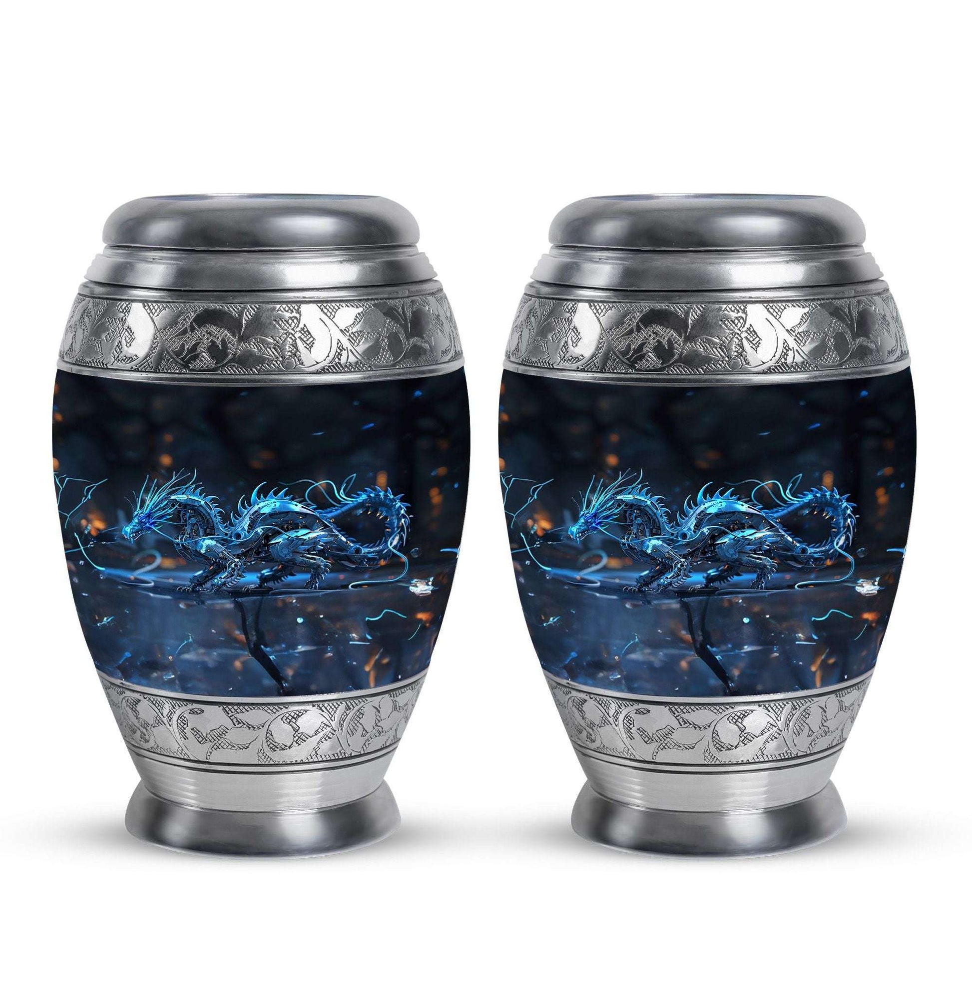 Blue Dragon Cremation Urn For Ashes - Robotic Dragon Ashes Memorial Urn