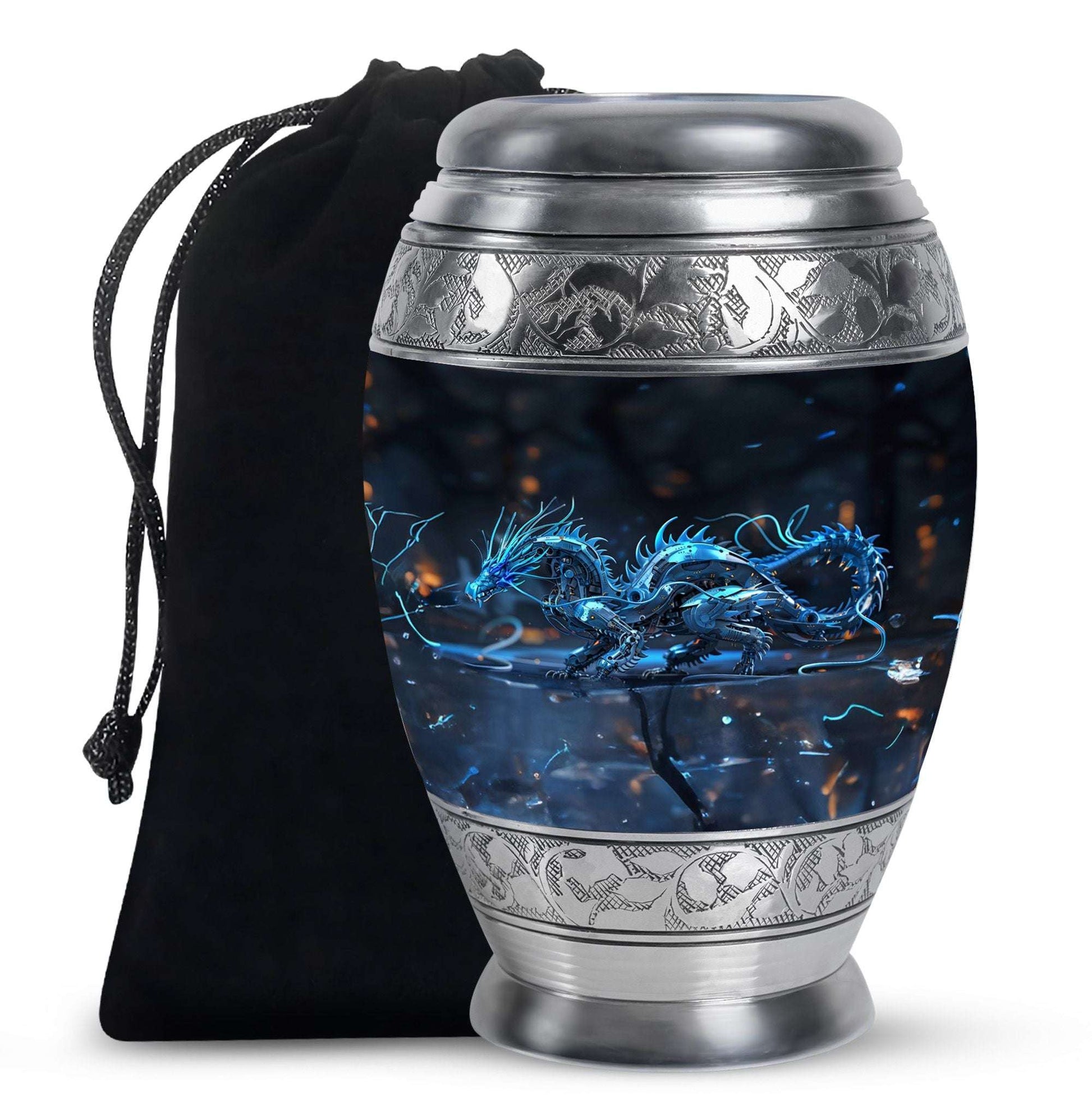 Blue Dragon Cremation Urn For Ashes - Robotic Dragon Ashes Memorial Urn