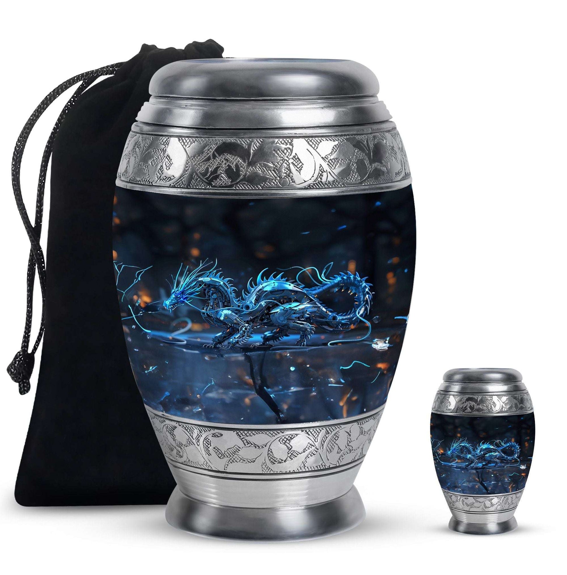 Blue Dragon Cremation Urn For Ashes - Robotic Dragon Ashes Memorial Urn
