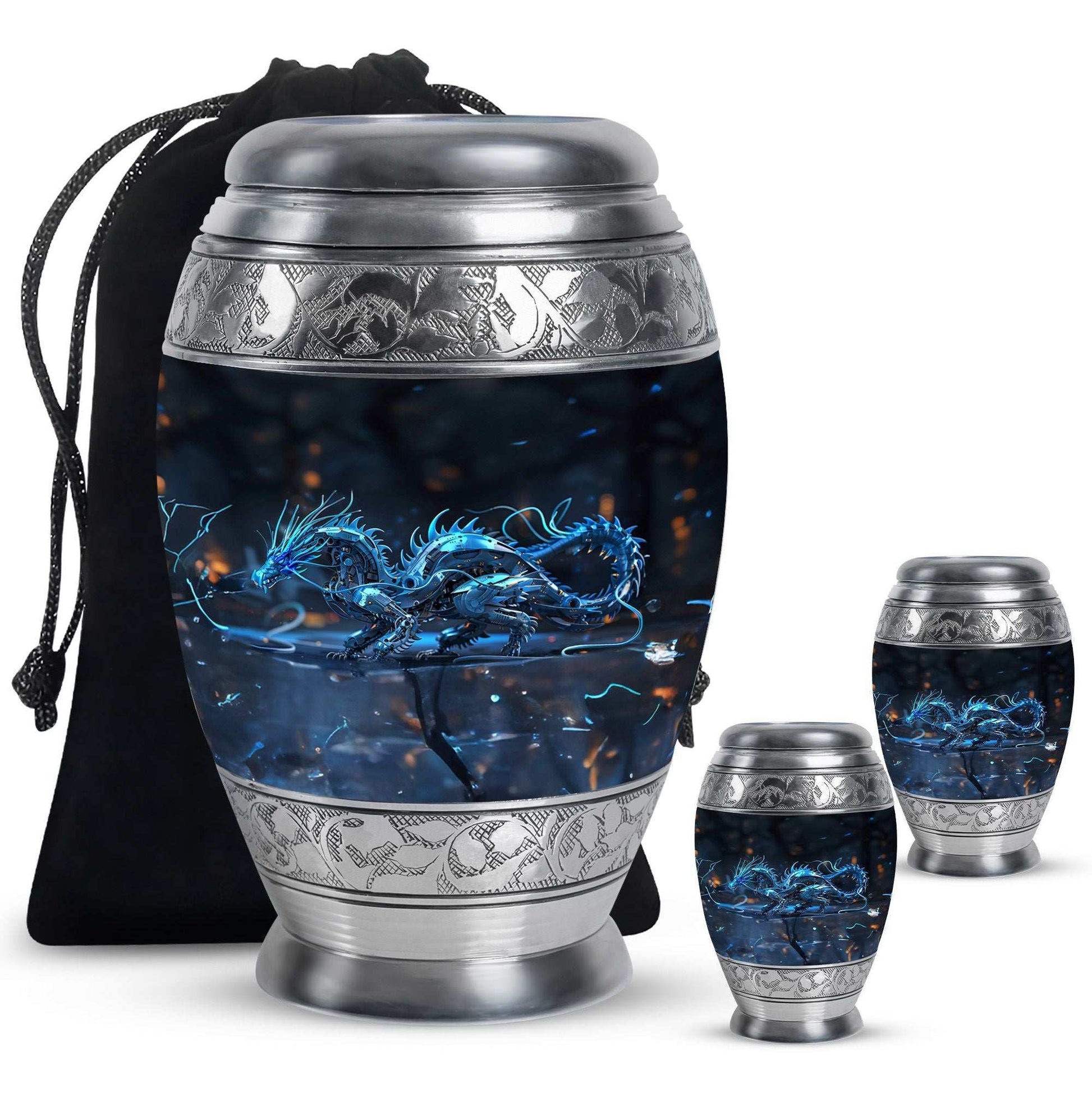 Blue Dragon Cremation Urn For Ashes - Robotic Dragon Ashes Memorial Urn