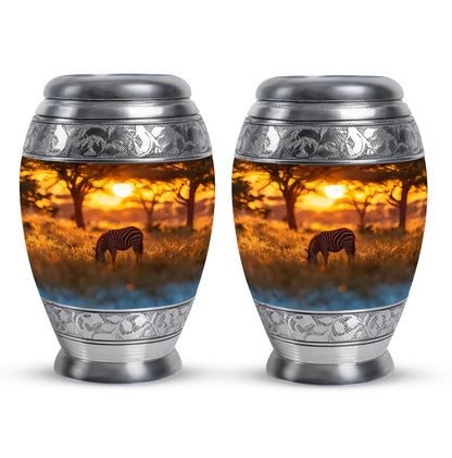 Personalized Zebra Keepsake Urn for Human Ashes - 10-inch, 200 cu in - Yatskia