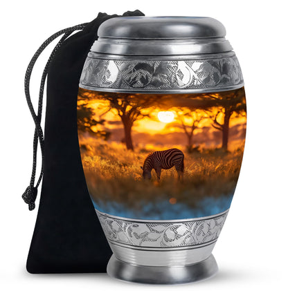 Personalized Zebra Keepsake Urn for Human Ashes - 10-inch, 200 cu in - Yatskia