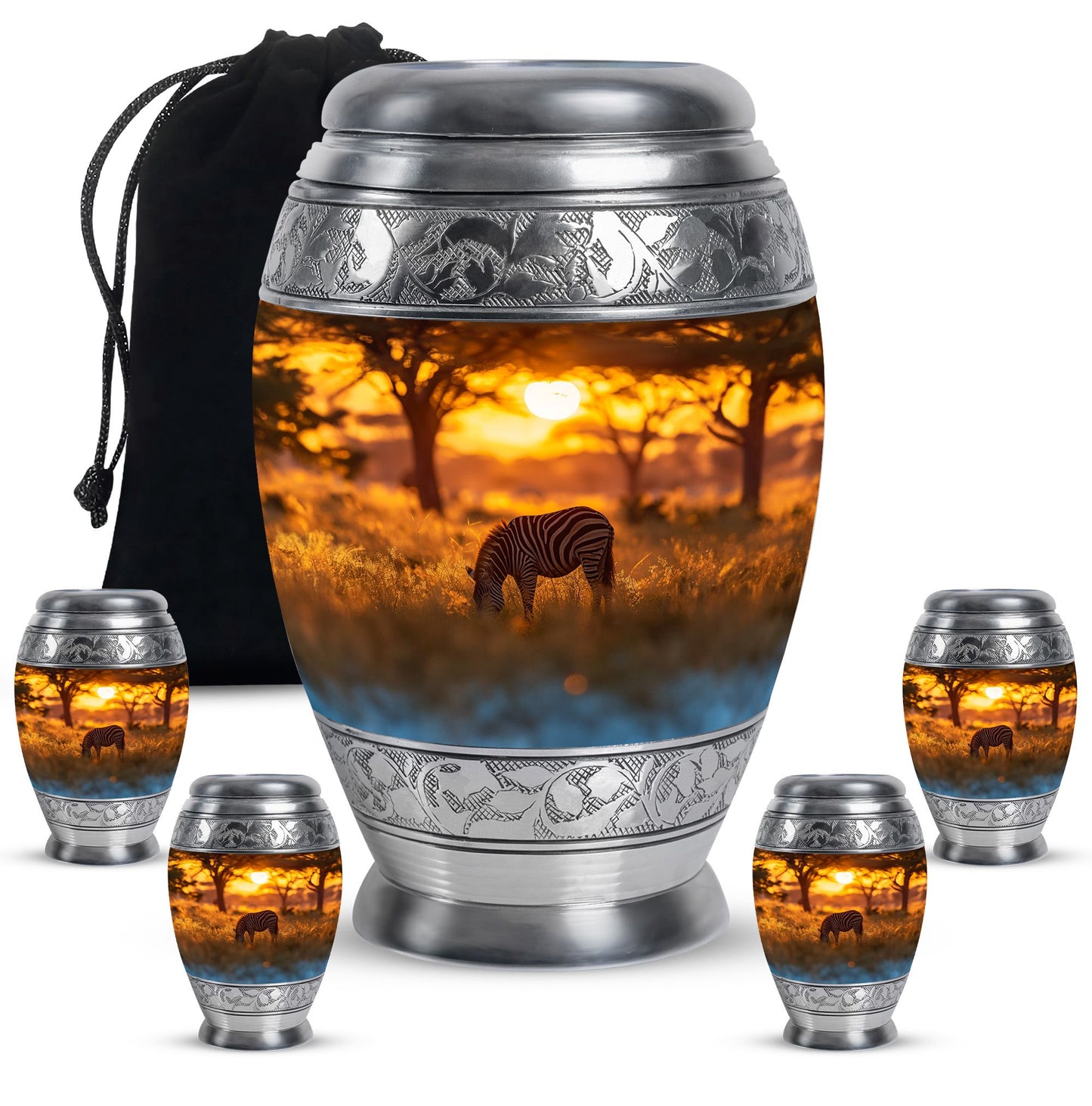 Personalized Zebra Keepsake Urn for Human Ashes - 10-inch, 200 cu in - Yatskia
