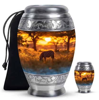 Personalized Zebra Keepsake Urn for Human Ashes - 10-inch, 200 cu in - Yatskia