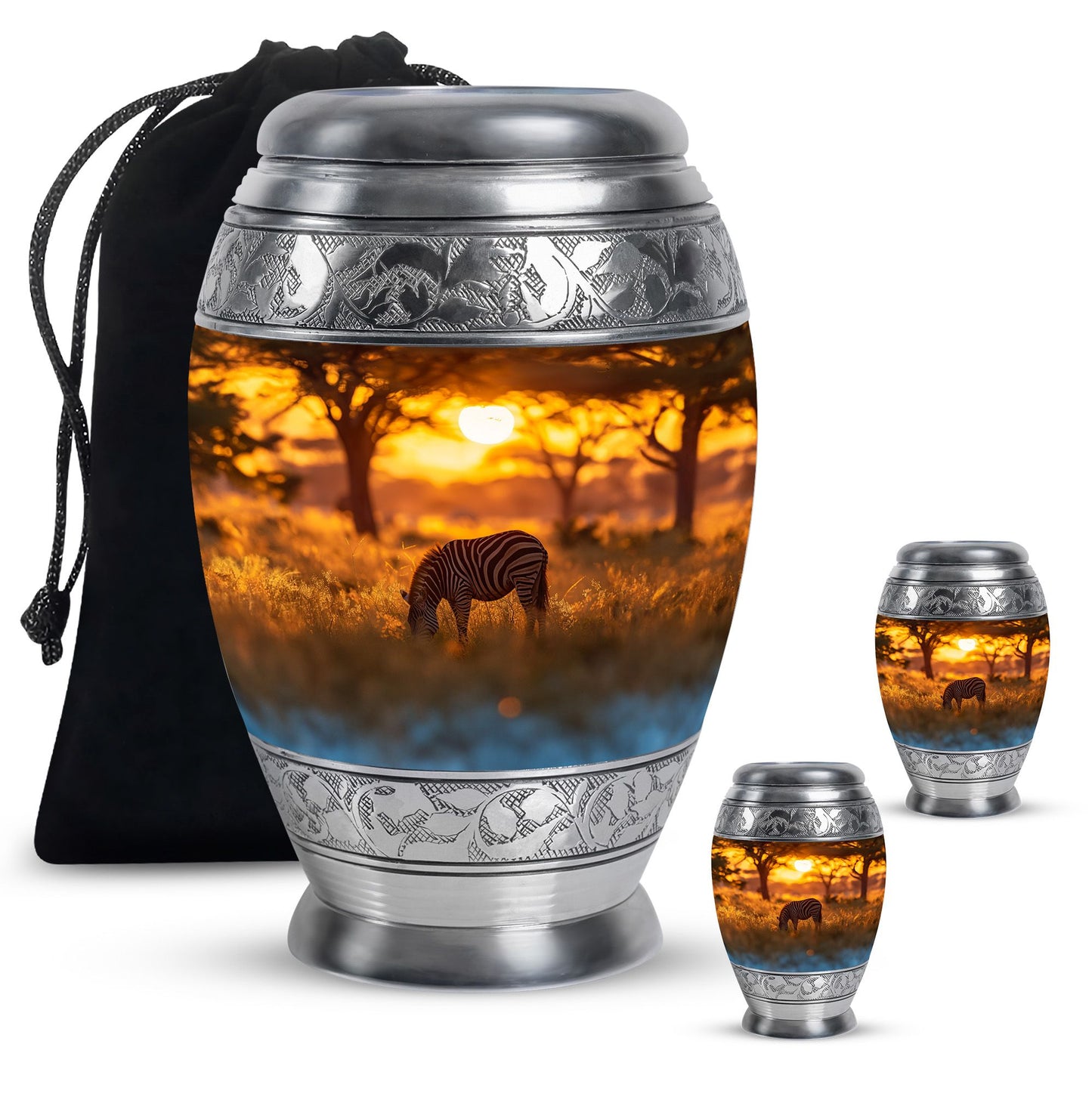 Personalized Zebra Keepsake Urn for Human Ashes - 10-inch, 200 cu in - Yatskia