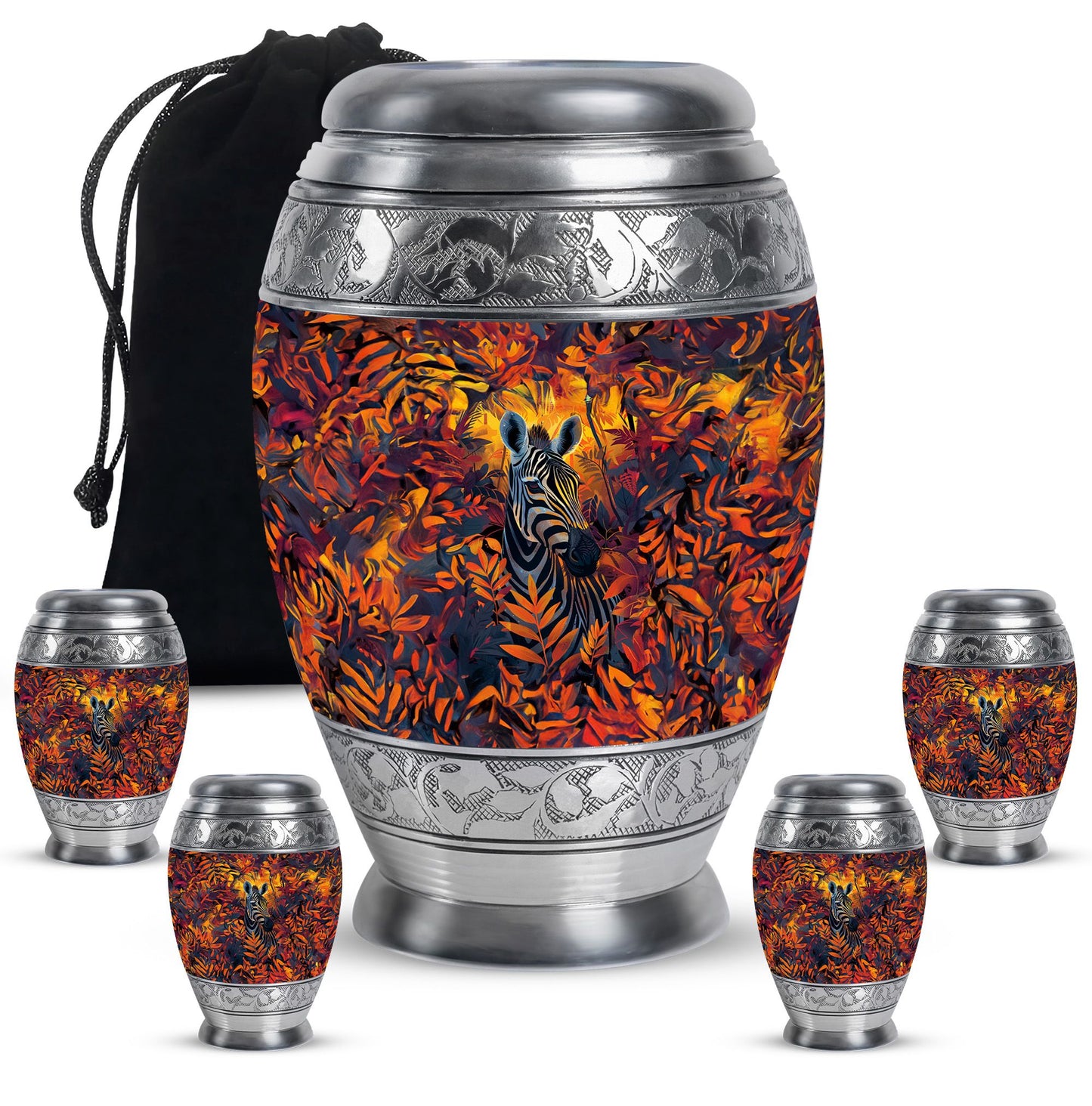 Personalized Zebra Keepsake Urn for Human Ashes - 10-inch, 200 cu in - Yatskia