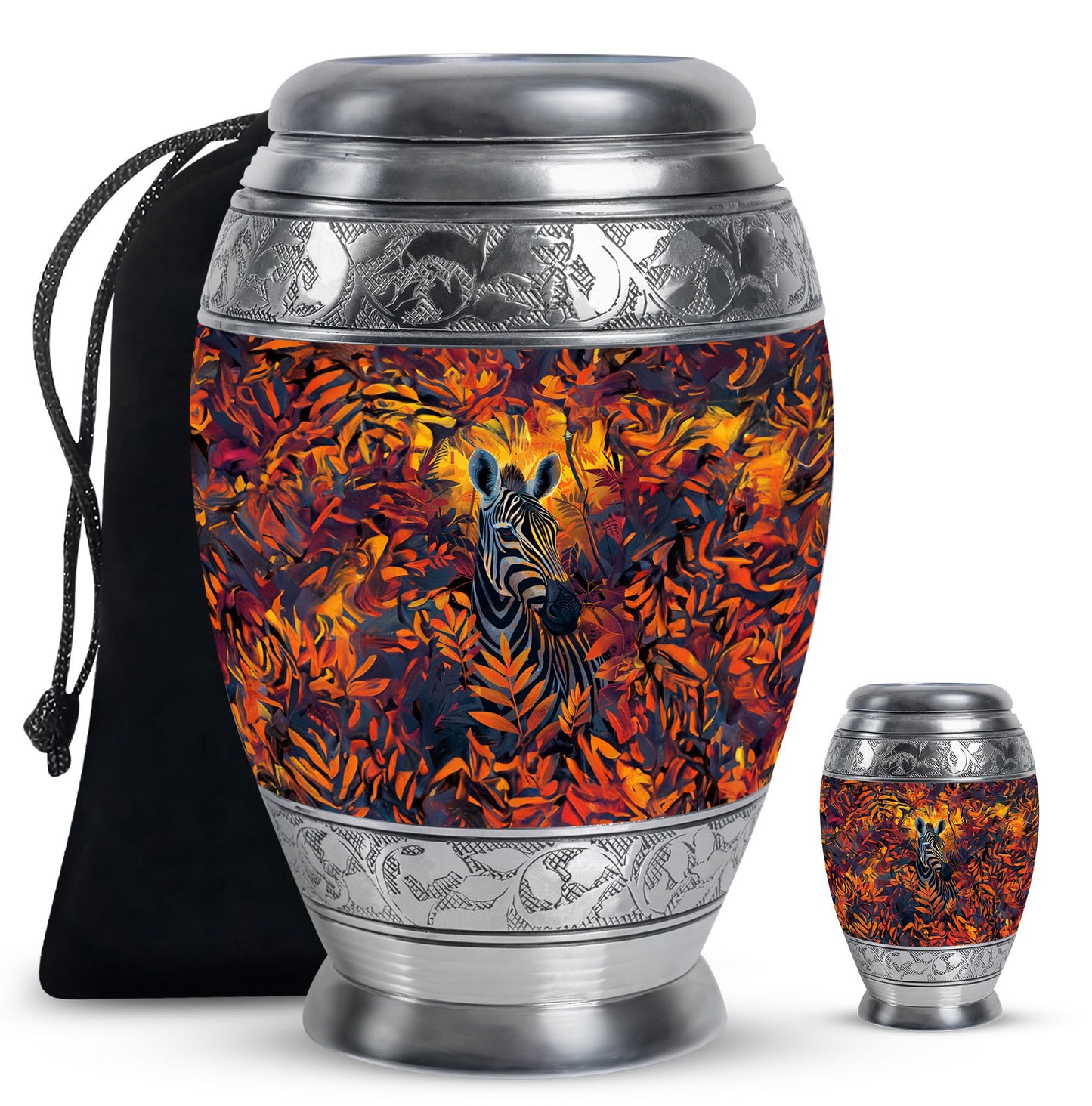 Personalized Zebra Keepsake Urn for Human Ashes - 10-inch, 200 cu in - Yatskia