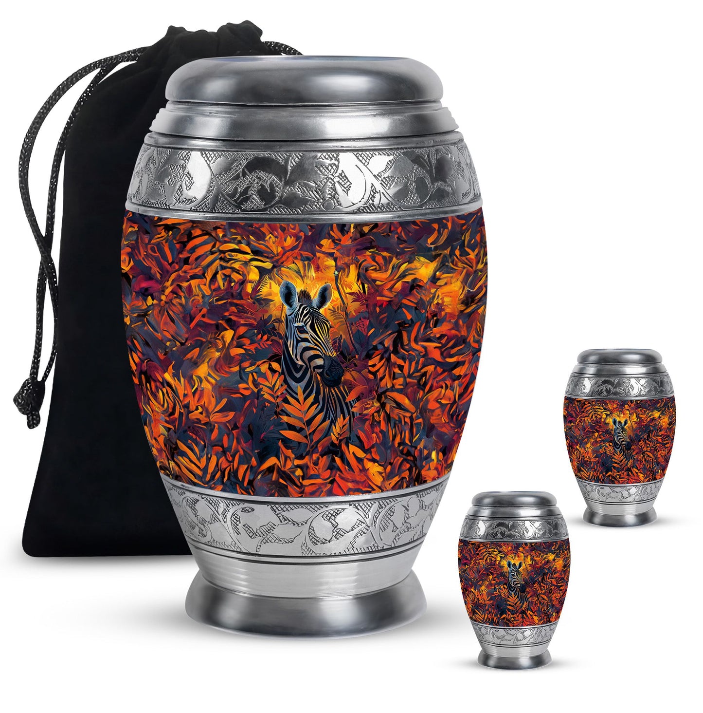 Personalized Zebra Keepsake Urn for Human Ashes - 10-inch, 200 cu in - Yatskia