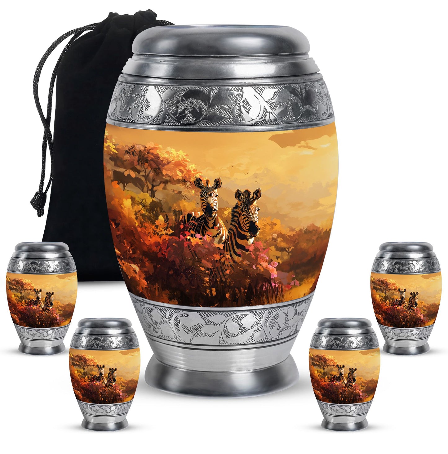 Personalized Zebra Cremation Urn for Human Ashes - 10-inch, 200 cu in - Yatskia