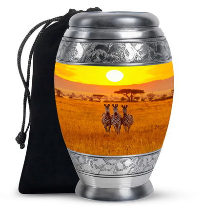 Personalized Zebra Memorial Urn for Human Ashes - 10-inch, 200 cu in - Yatskia