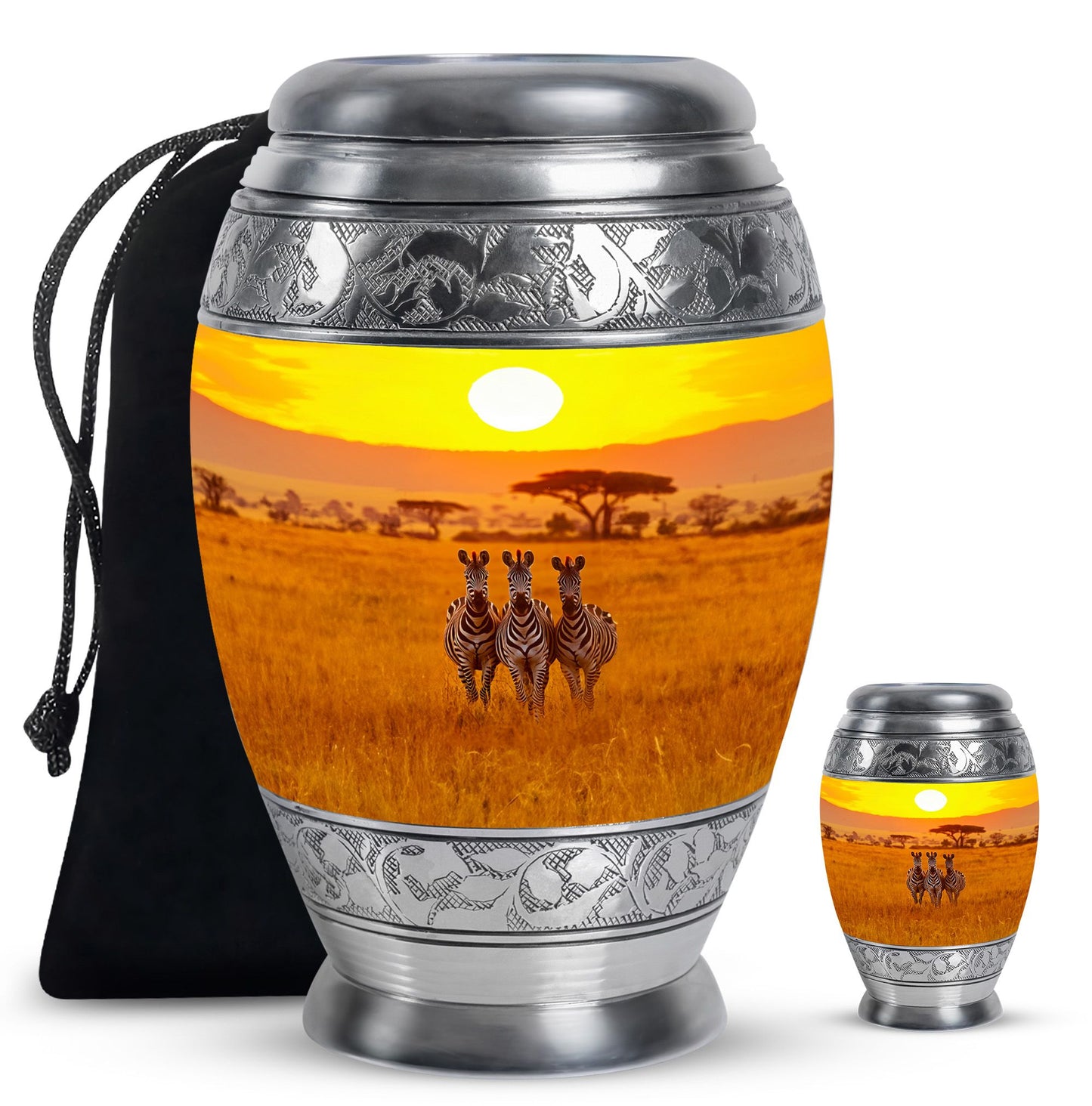Personalized Zebra Memorial Urn for Human Ashes - 10-inch, 200 cu in - Yatskia