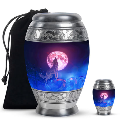 Personalized Wolf Keepsake Urn for Human Ashes - 10-inch, 200 cu in - Yatskia