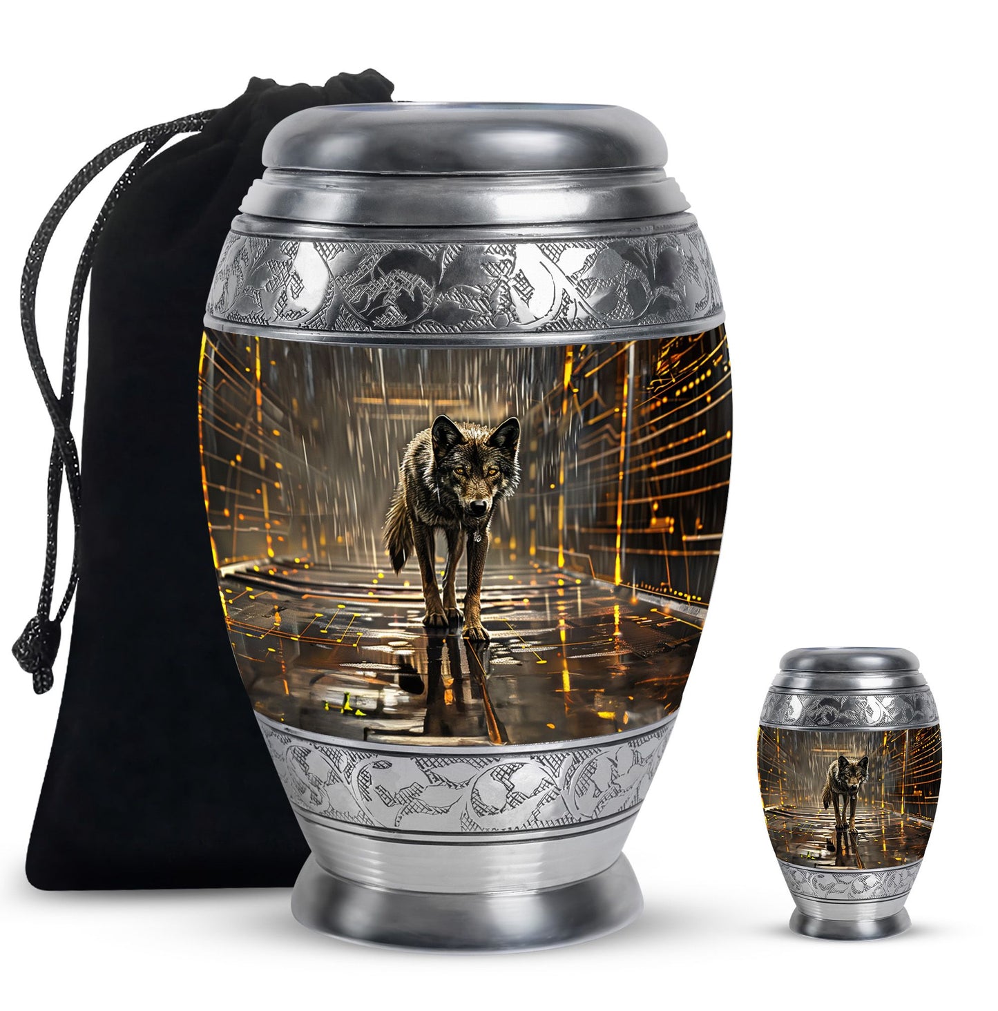 Personalized Wolf Keepsake Urn for Human Ashes - 10-inch, 200 cu in - Yatskia