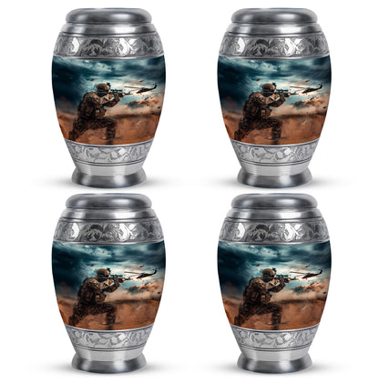 Military Urn for Human Ashes with Soldier and Helicopter Scene, Memorial Urn
