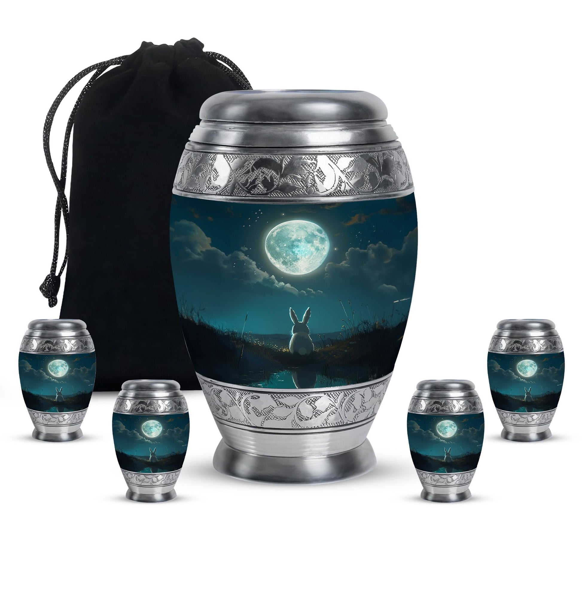 White Bunny Moon Miniature Urns For Human Ashes Funeral, Ashes Urn