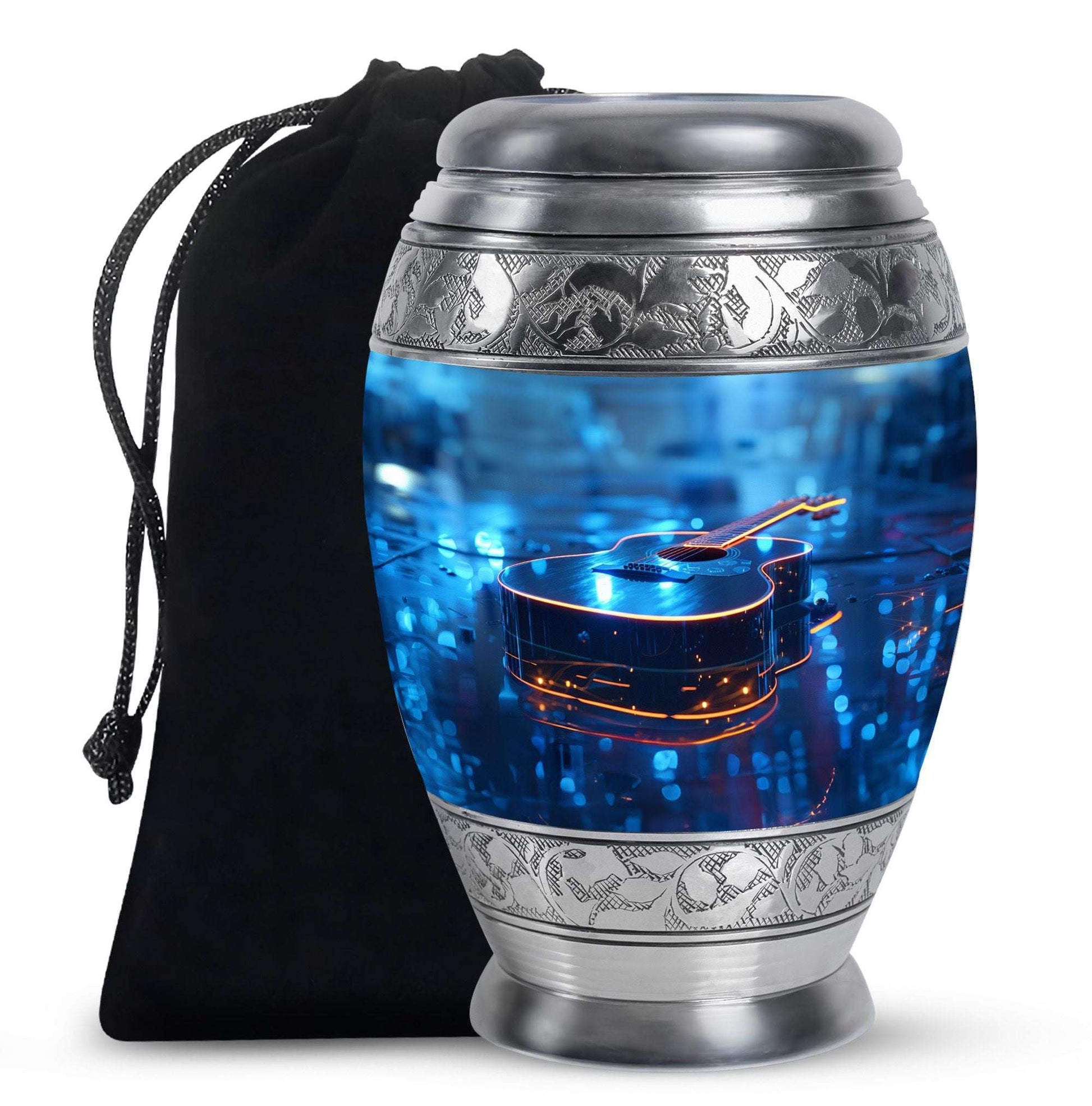 Blue Guitar Urn for Human Ashes – Neon Blue Decorative Urn Keepsake