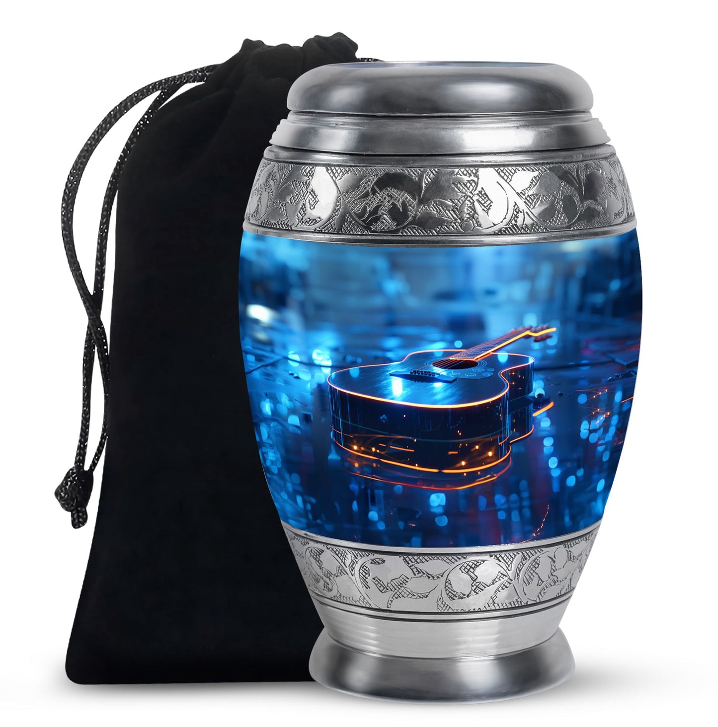 Blue Personalized Guitar Cremation Urn for Adult - 10-inch, 200 cu in - Yatskia