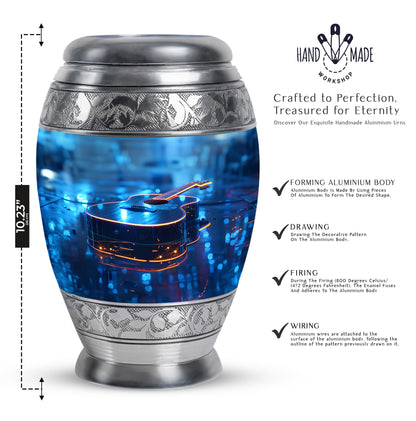 Blue Personalized Guitar Cremation Urn for Adult - 10-inch, 200 cu in - Yatskia