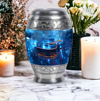 Blue Personalized Guitar Cremation Urn for Adult - 10-inch, 200 cu in - Yatskia