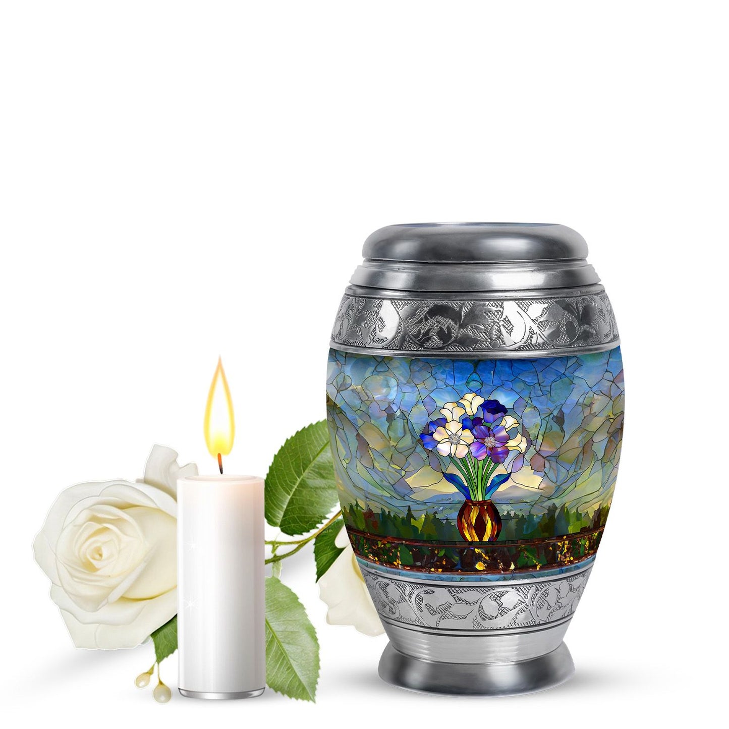Glass Stained Glass Cremation Urn for Human Ashes - 10-inch, 200 cu in - Yatskia