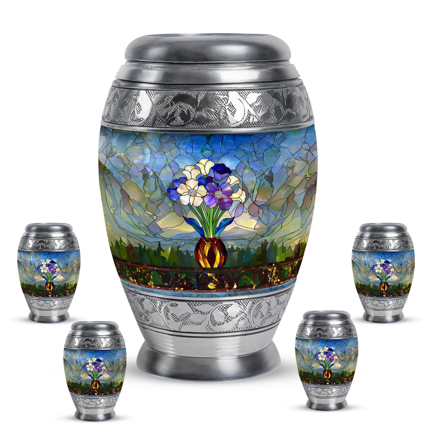 Glass Stained Glass Cremation Urn for Human Ashes - 10-inch, 200 cu in - Yatskia