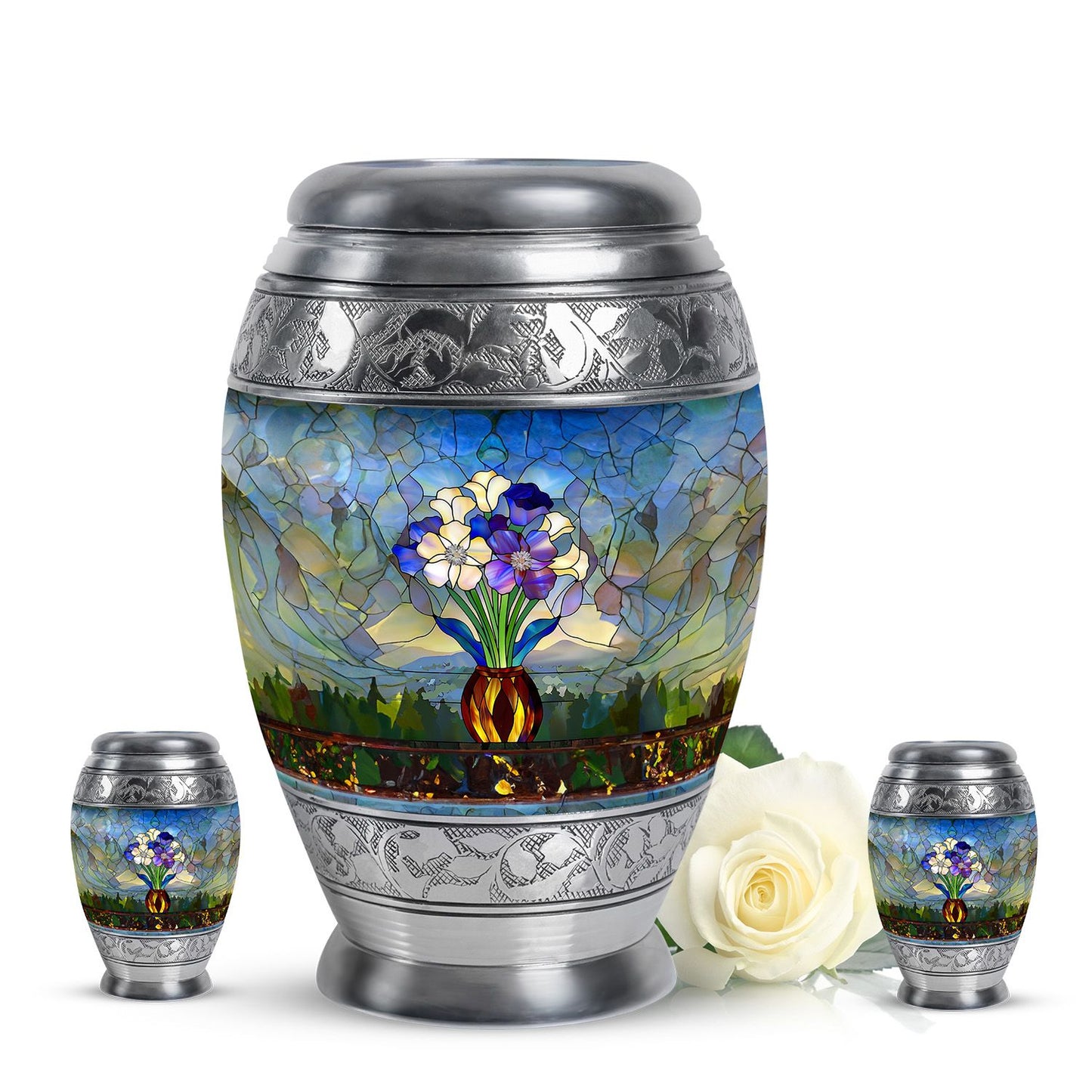 Glass Stained Glass Cremation Urn for Human Ashes - 10-inch, 200 cu in - Yatskia