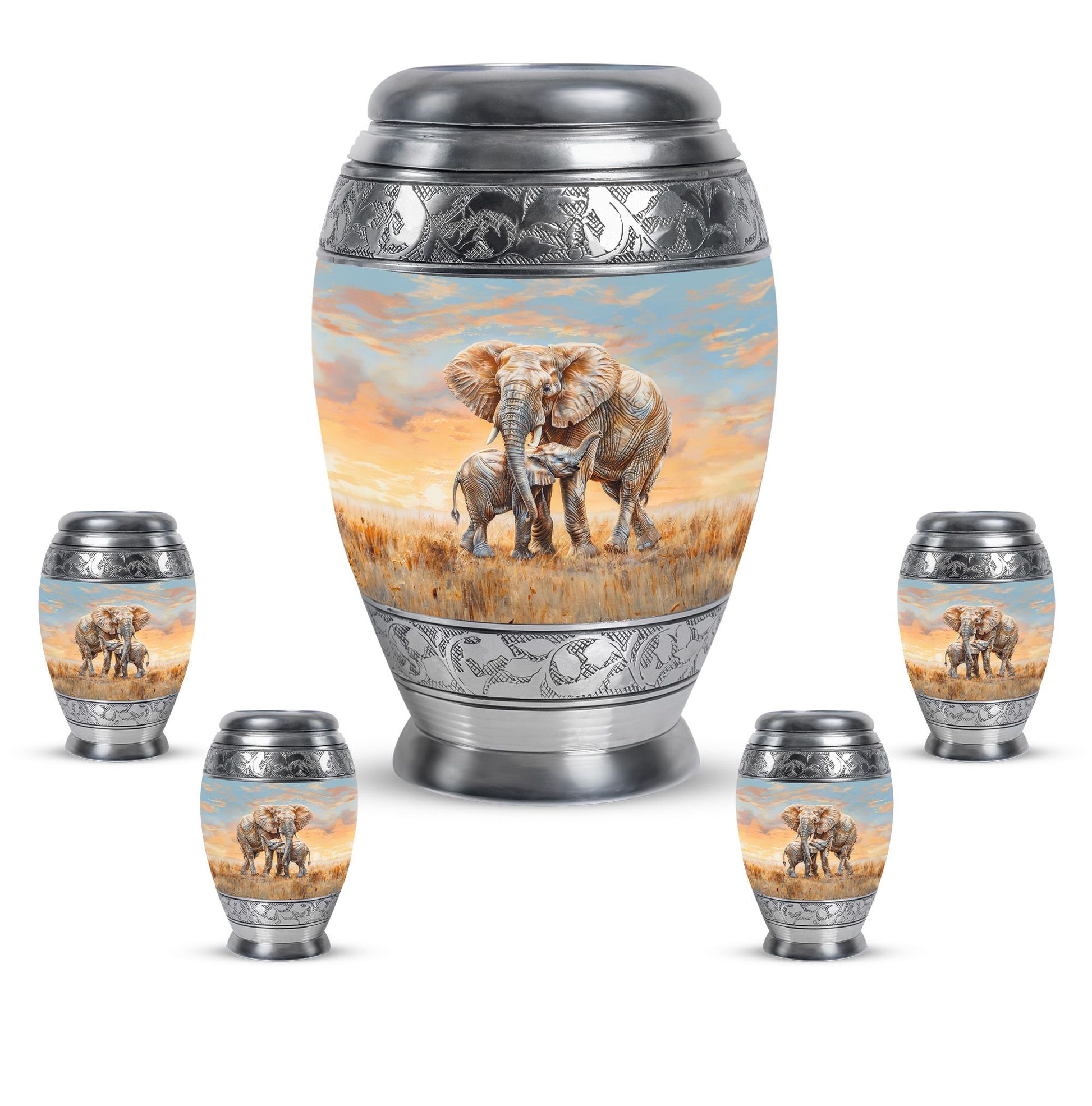 Elephant Family Cremation Urns For Men Funeral, Ashes Cremation Urn