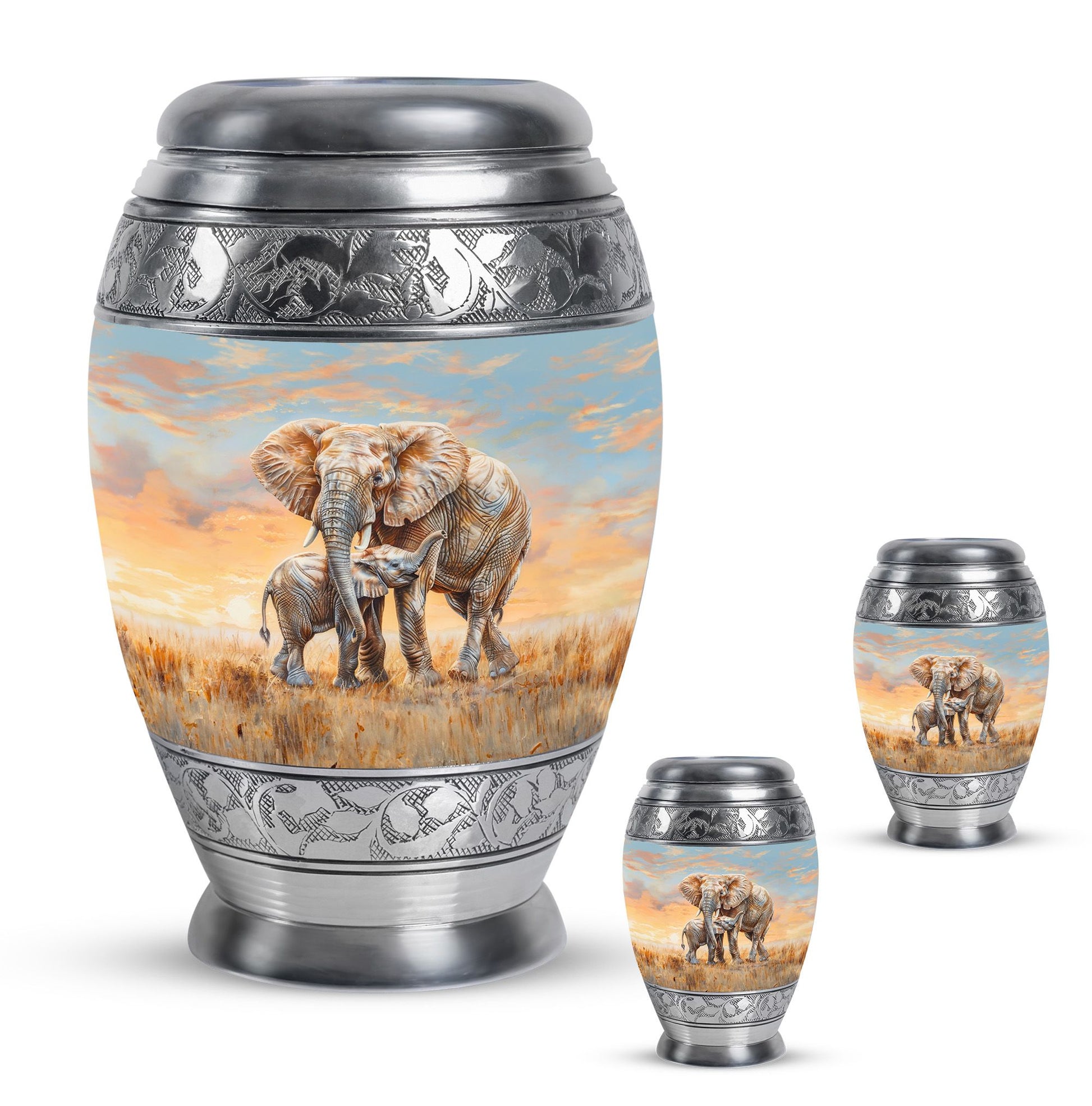 Elephant Family Cremation Urns For Men Funeral, Ashes Cremation Urn