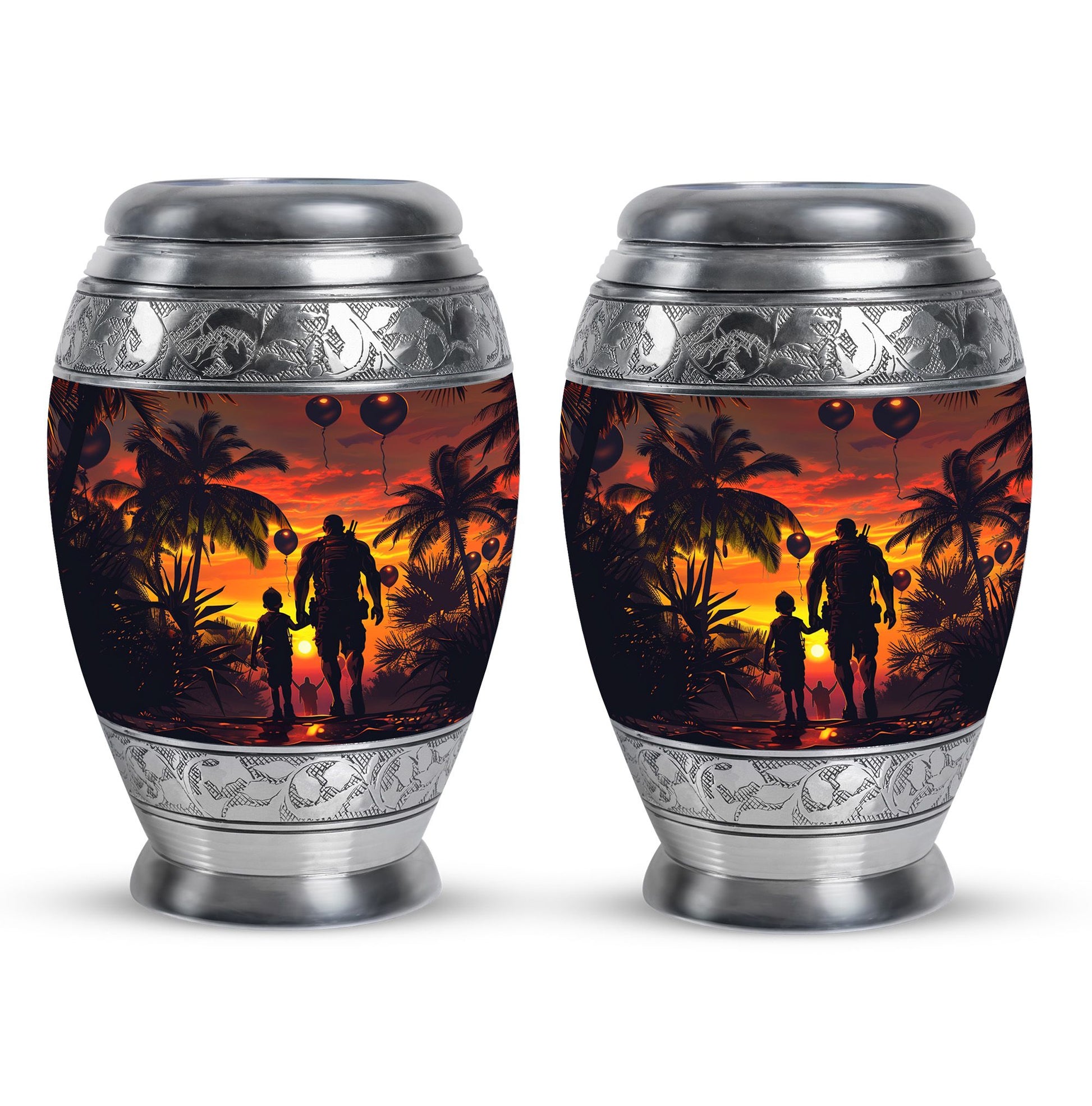 Father and Son Cremation Urns For Human Ashes - Sunset Funeral Urn