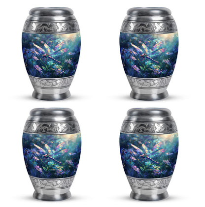 Dragonfly Urn for Human Ashes, Iridescent Among Spring Wildflowers, Classic Memorial Urn