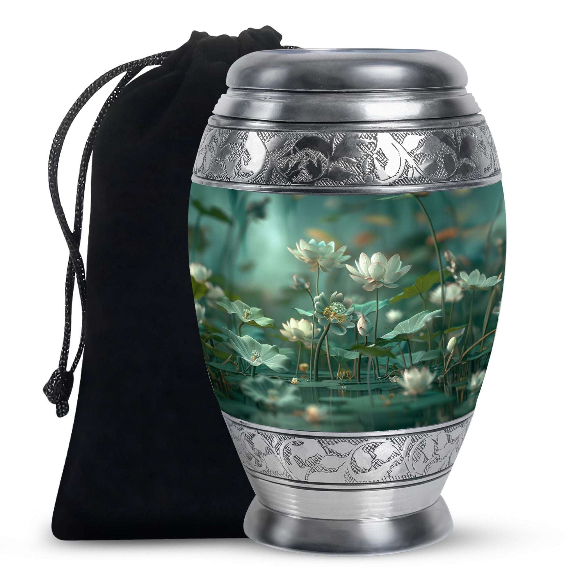 Lotus Cremation Urn for Women – Green Floral Funeral Urn For Ashes Female