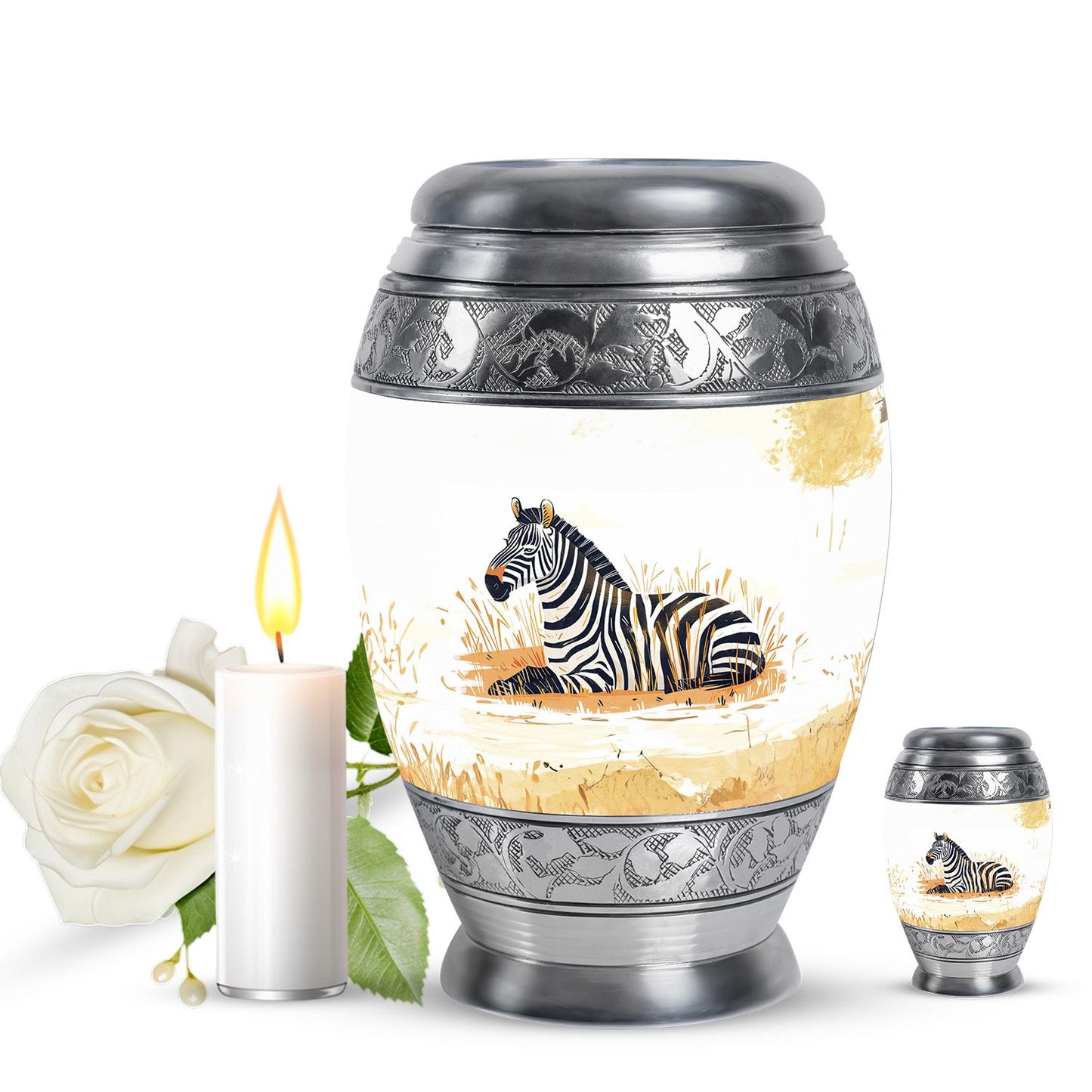 Personalized Zebra Cremation Urn for Human Ashes - 10-inch, 200 cu in - Yatskia